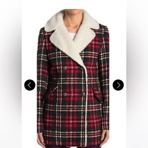 French Connection red plaid car coat size XL